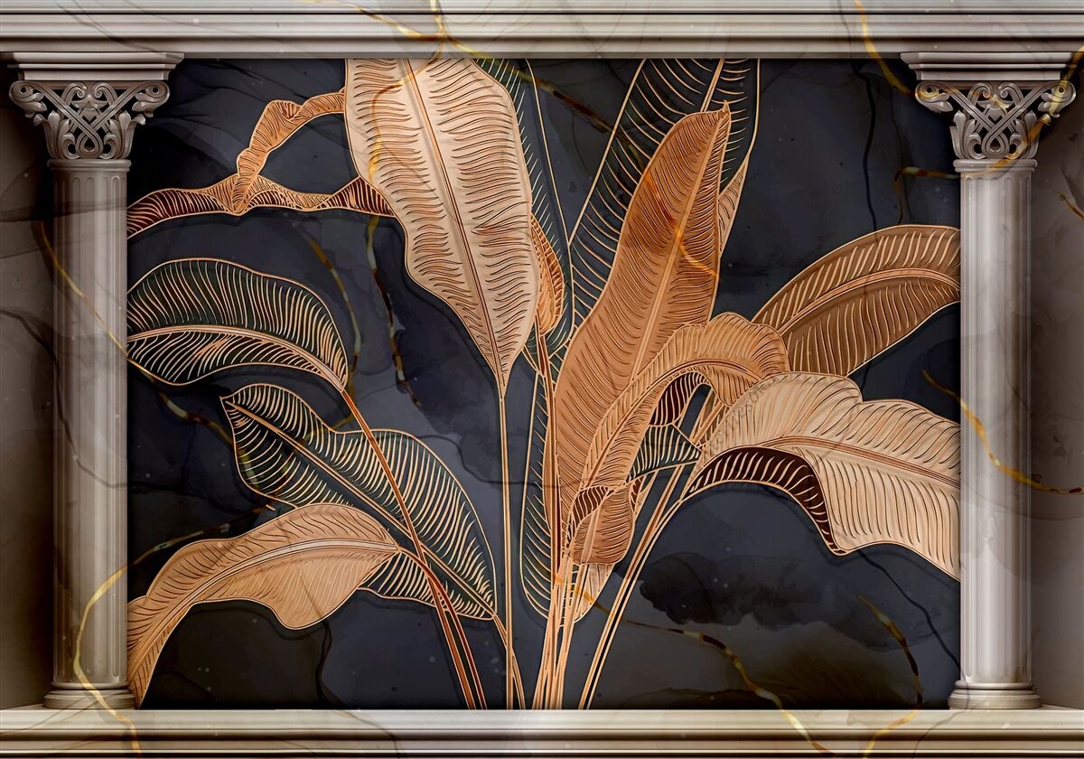 Papier peint Arche avec fougère dorée