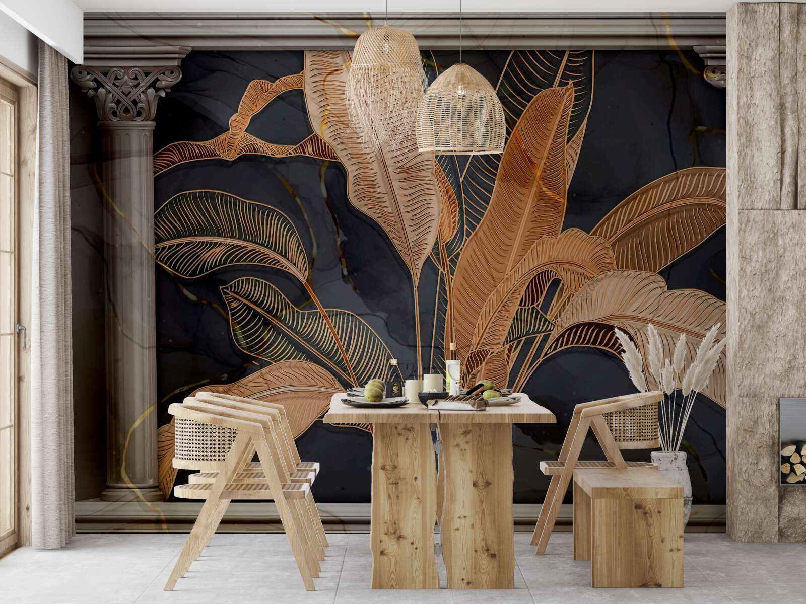 Papier peint Arche avec fougère dorée