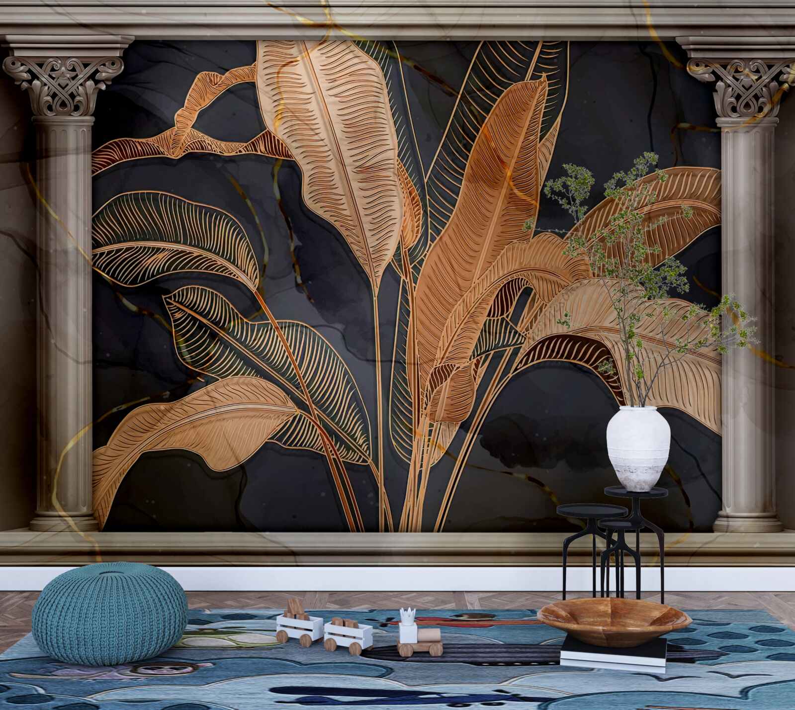 Papier peint Arche avec fougère dorée