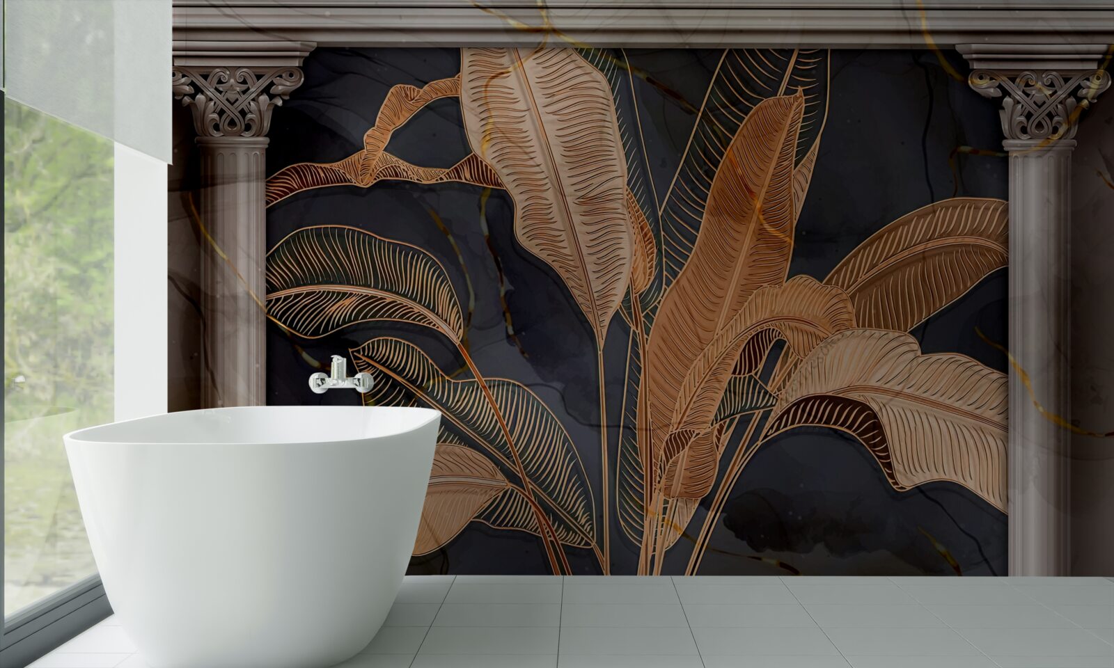 Papier peint Arche avec fougère dorée