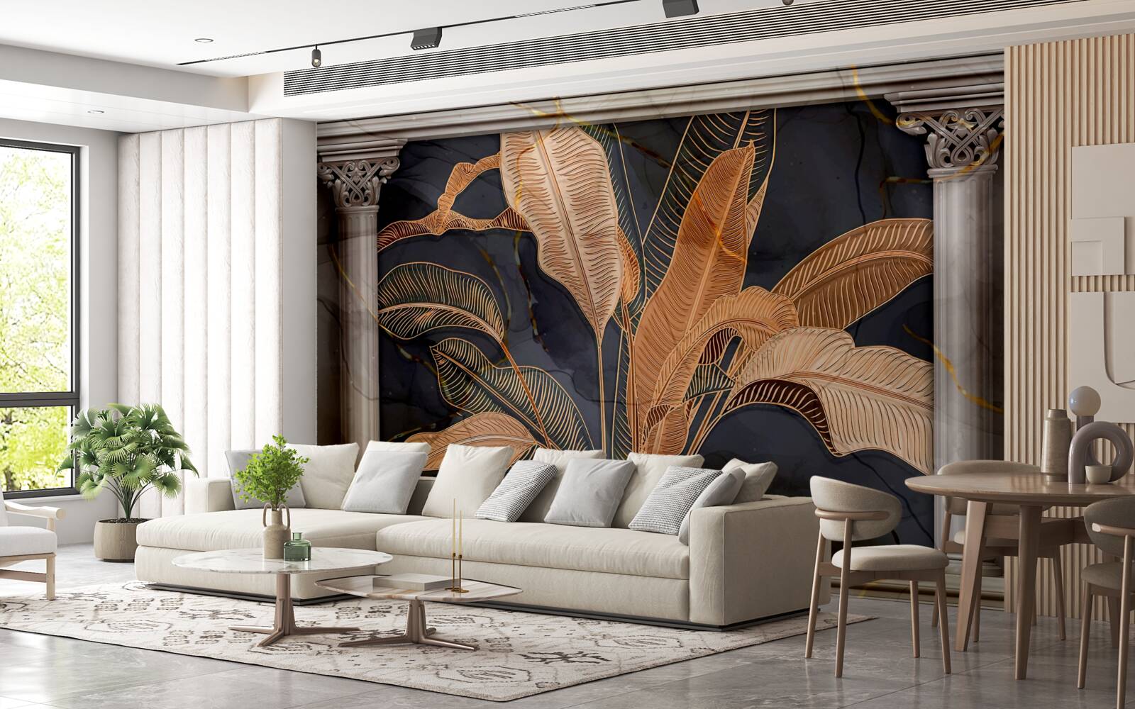 Papier peint Arche avec fougère dorée