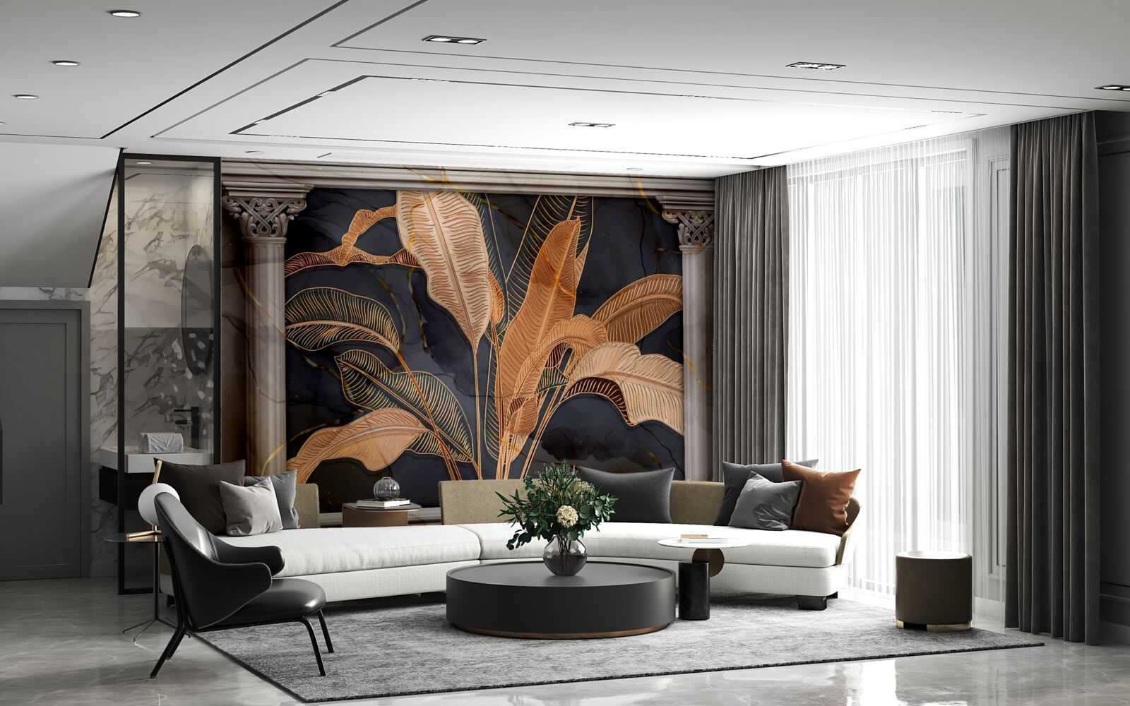 Papier peint Arche avec fougère dorée