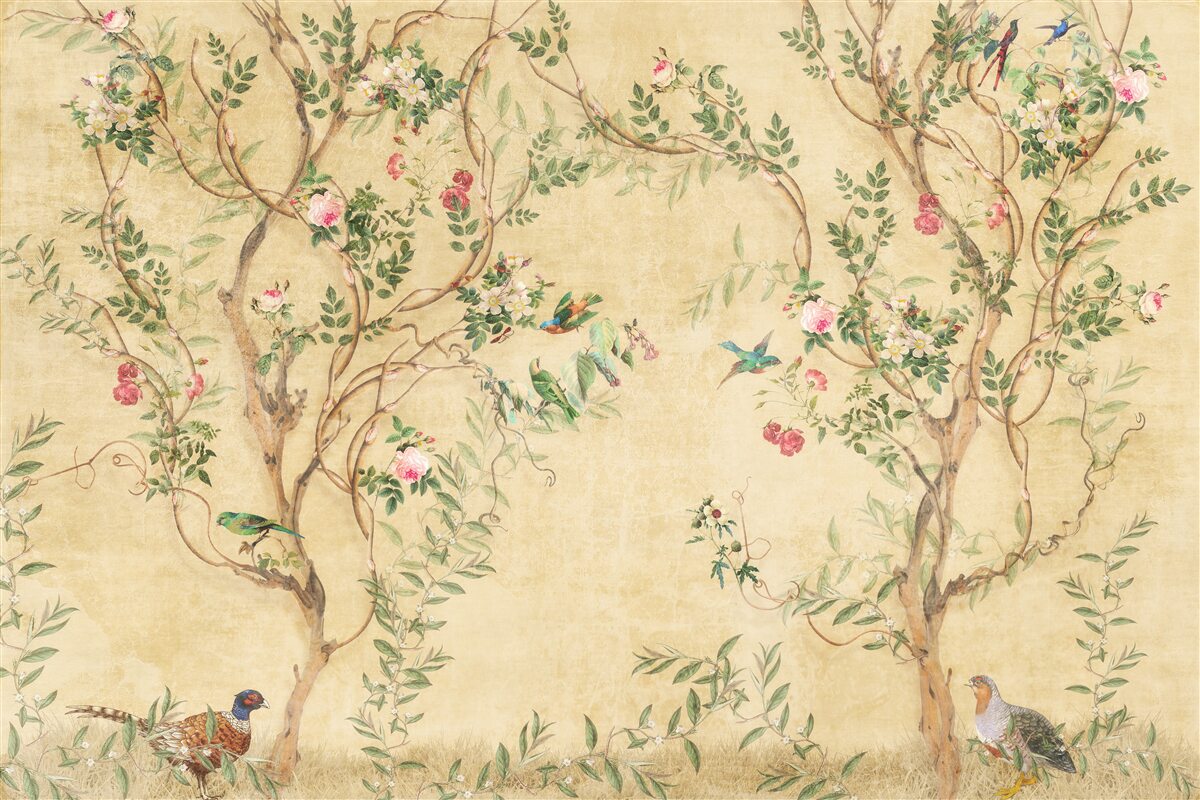 Papier peint arbres et oiseaux au printemps