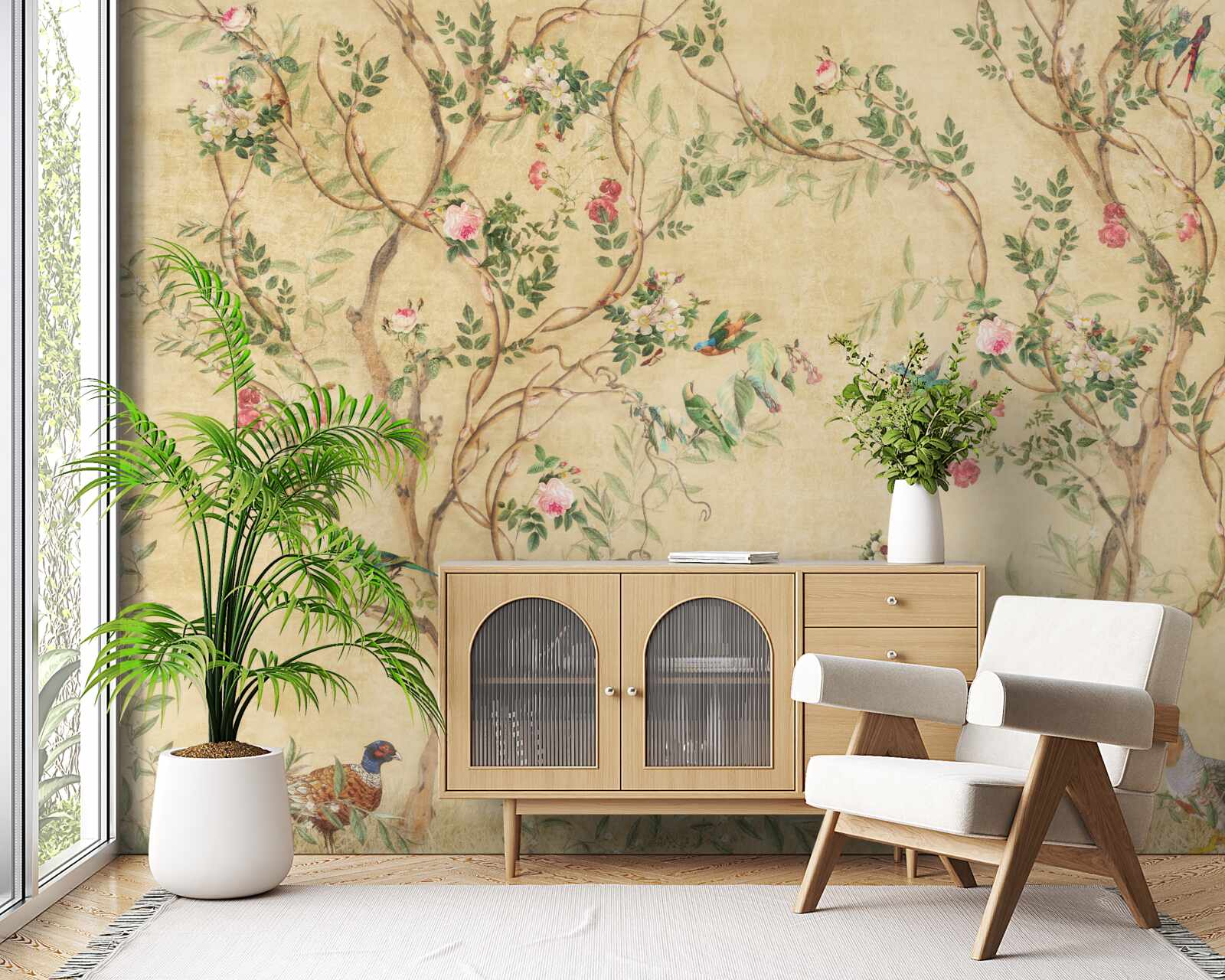 Papier peint arbres et oiseaux au printemps