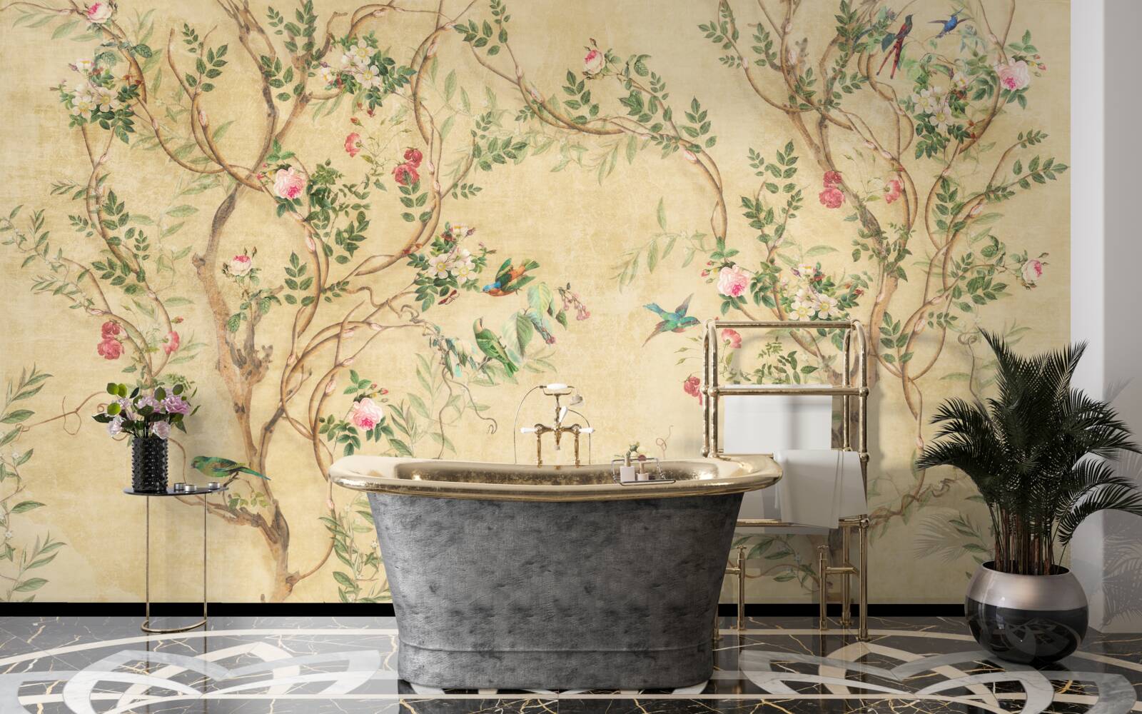 Papier peint arbres et oiseaux au printemps