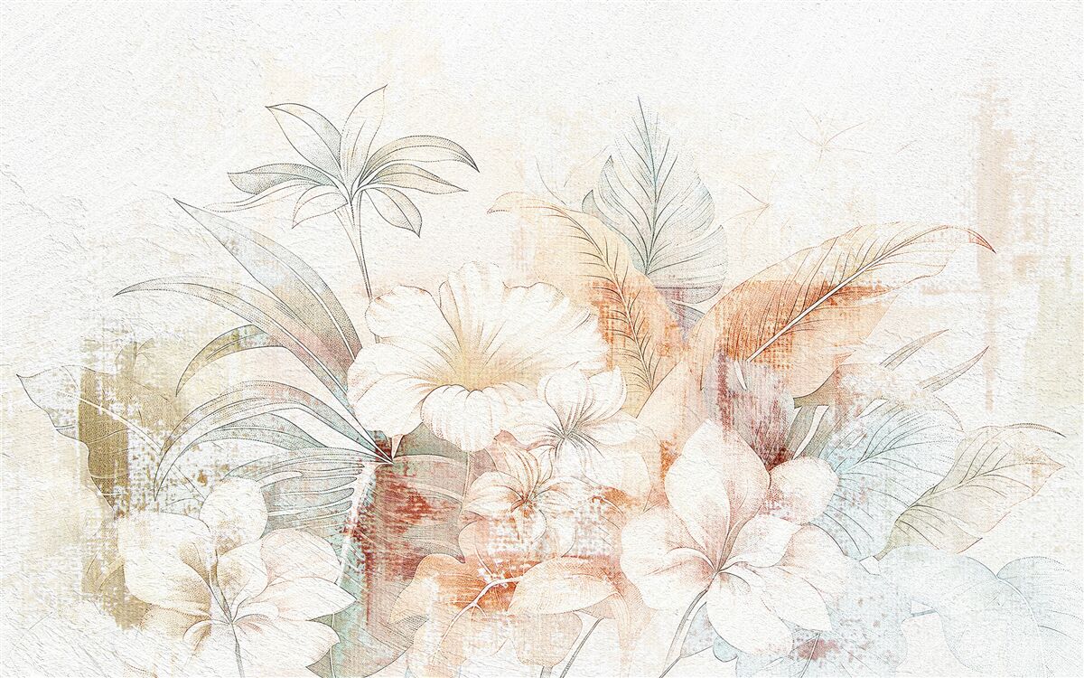 Papier peint fleurs et feuilles à l'aquarelle