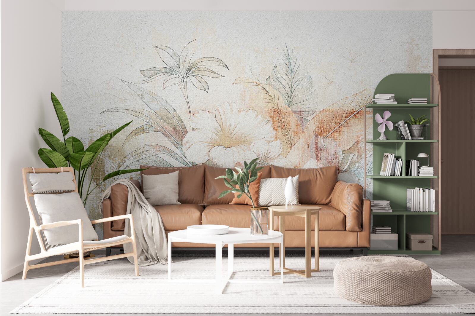 Papier peint fleurs et feuilles à l'aquarelle