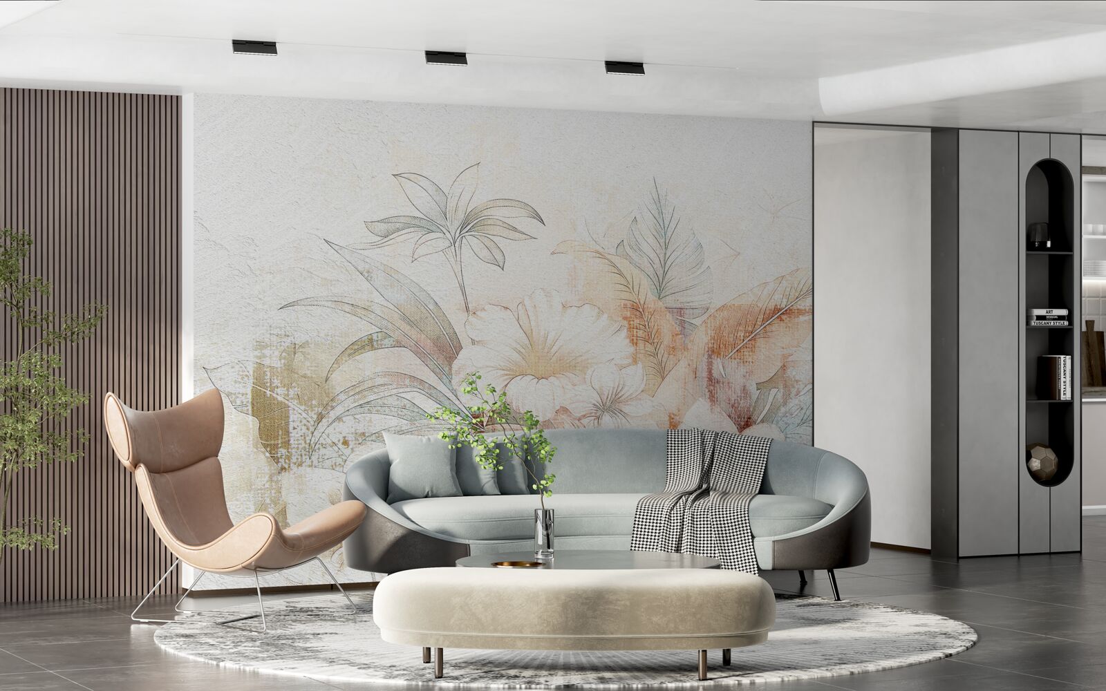 Papier peint fleurs et feuilles à l'aquarelle