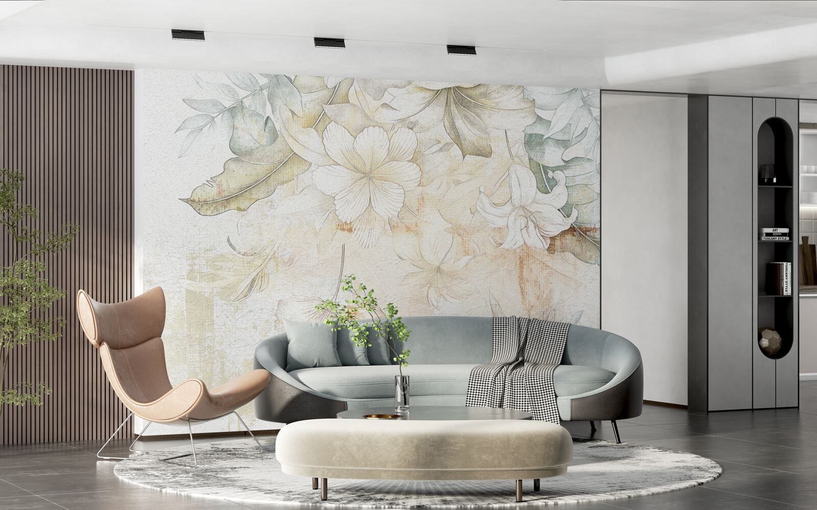 Papier peint feuilles et fleurs tropicales