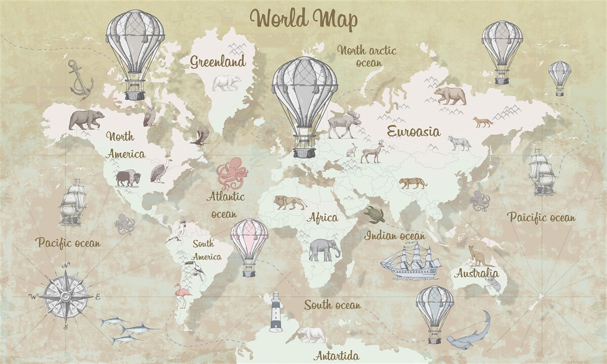 Papier peint carte du monde en couleurs chaudes