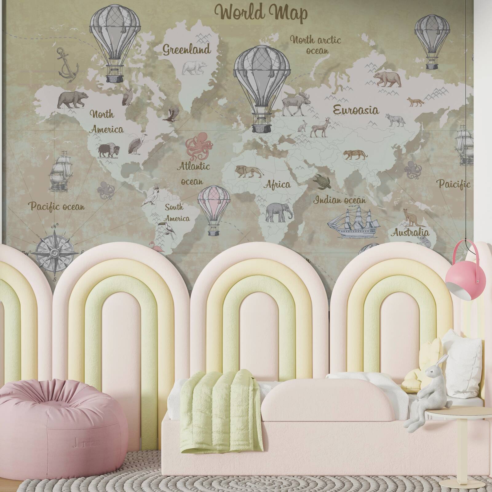 Papier peint carte du monde en couleurs chaudes