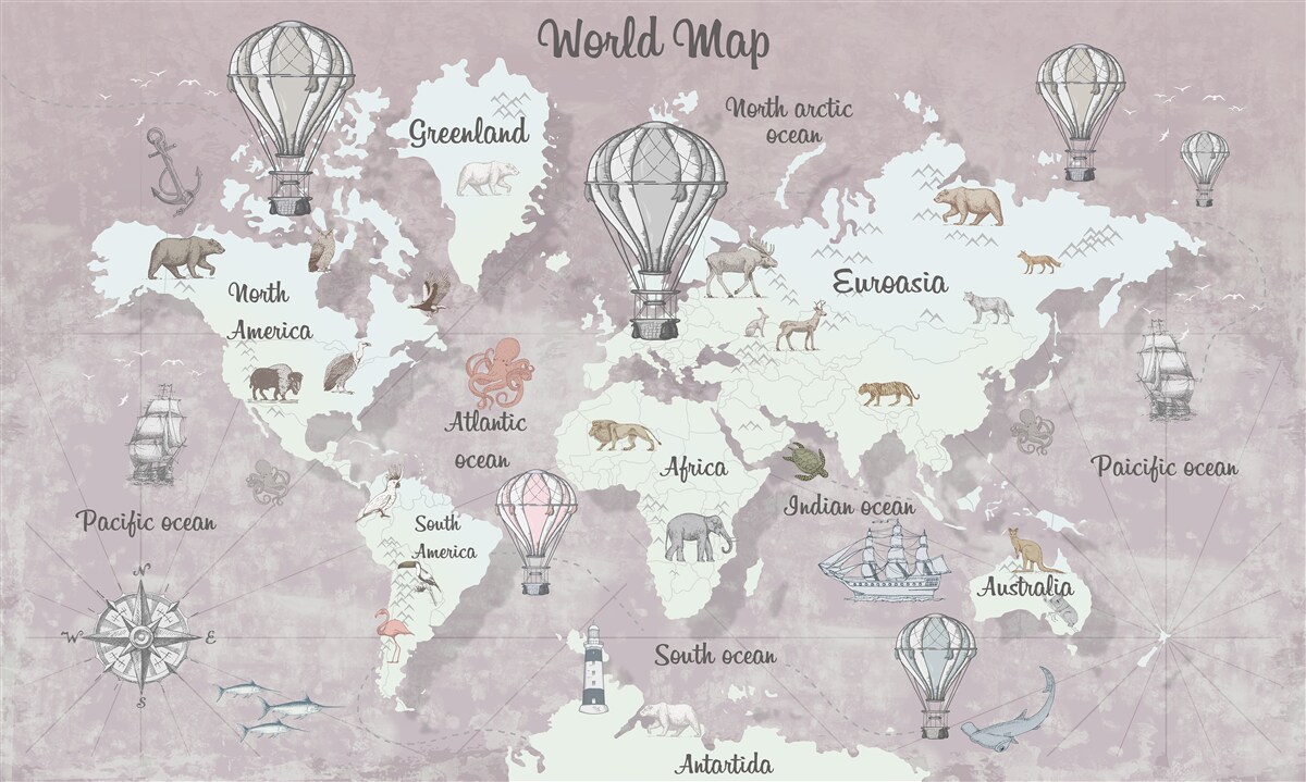 Papier peint carte du monde avec symboles