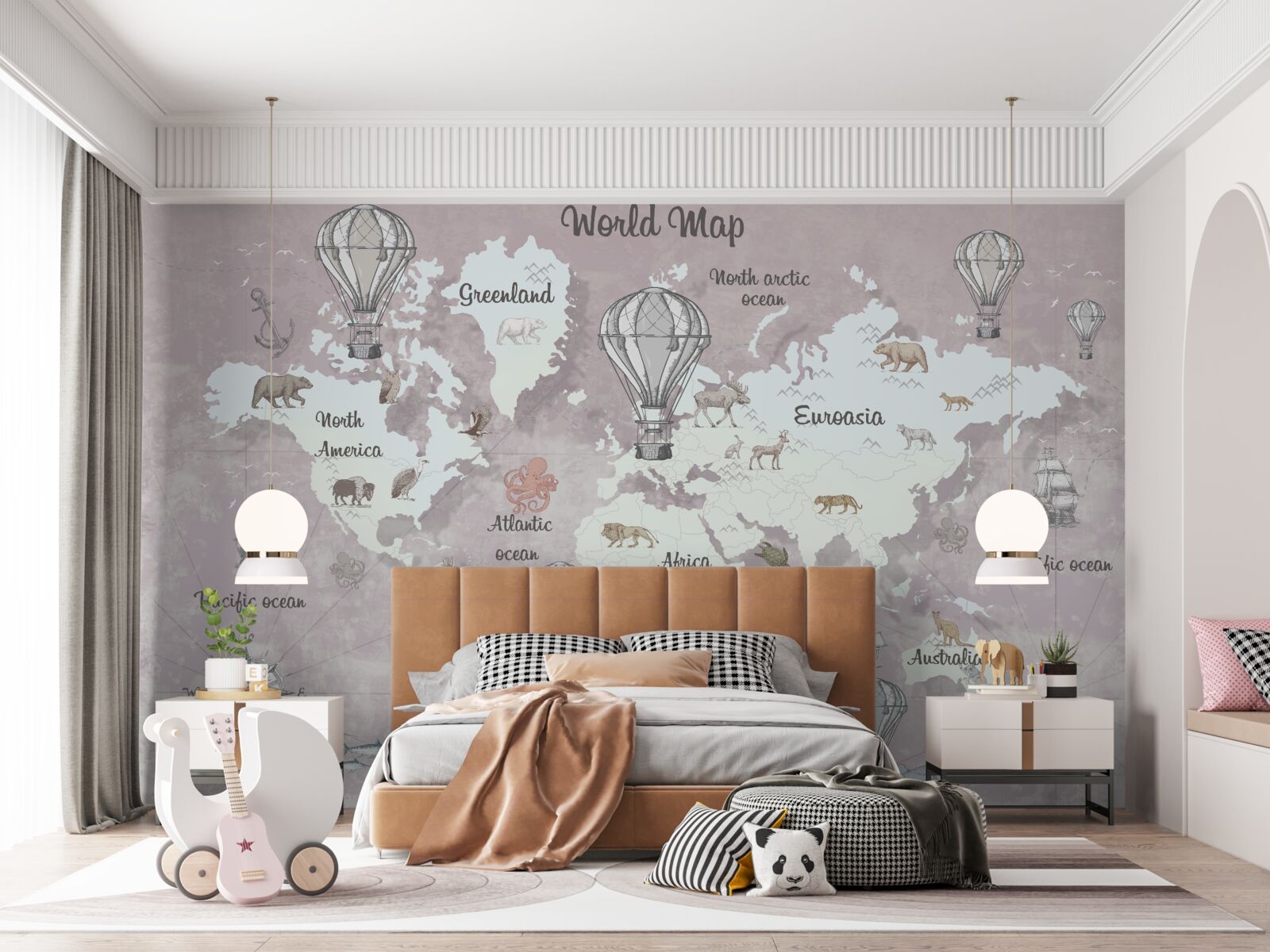 Papier peint carte du monde avec symboles