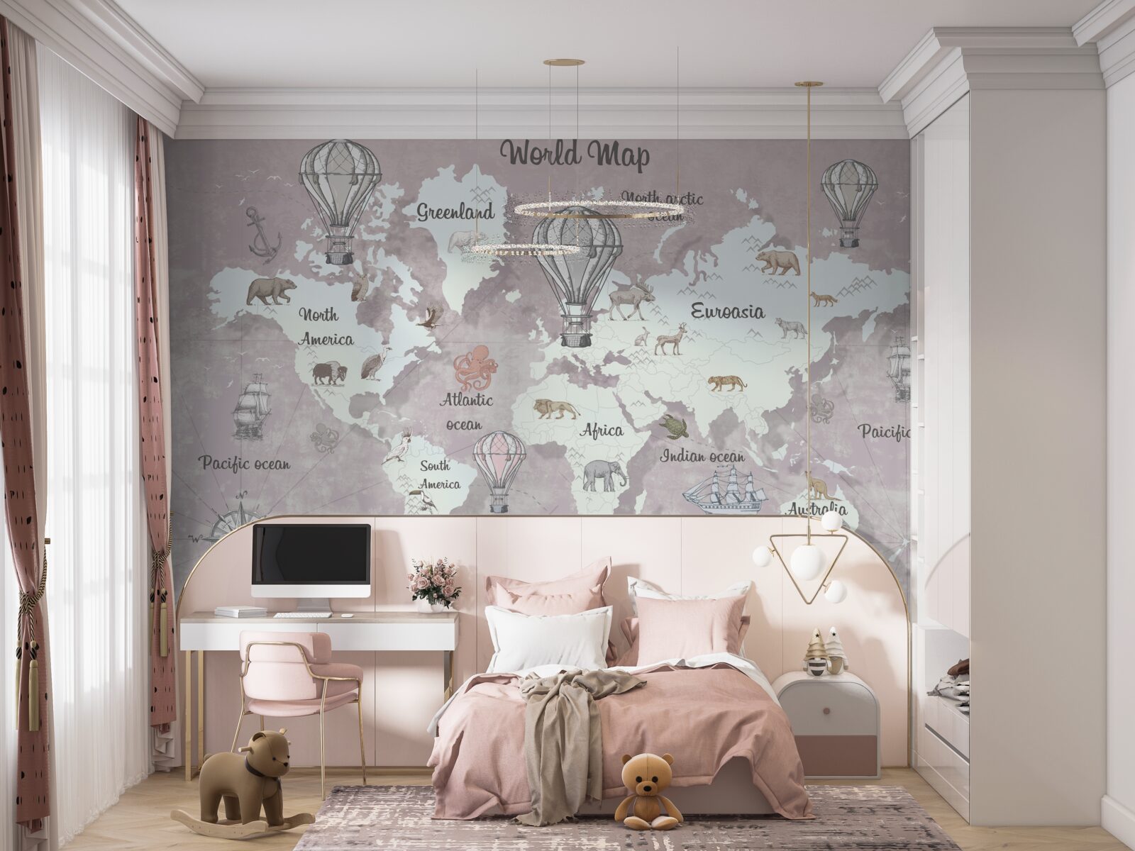 Papier peint carte du monde avec symboles