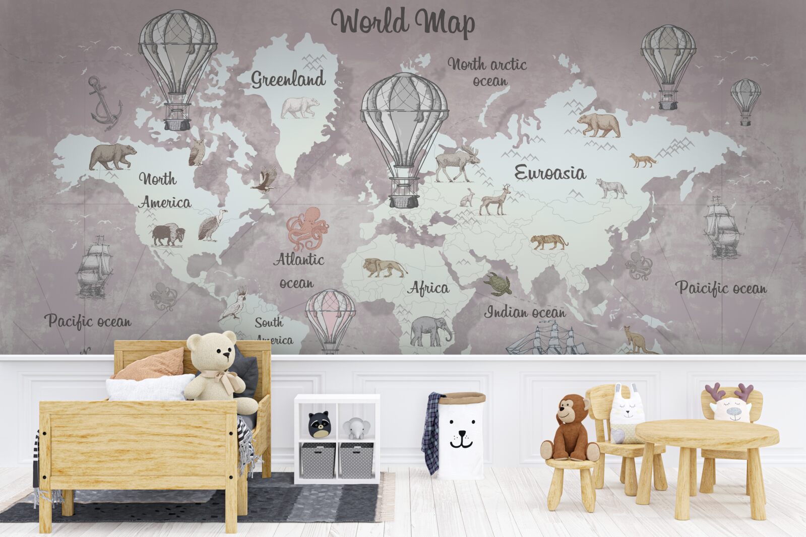 Papier peint carte du monde avec symboles