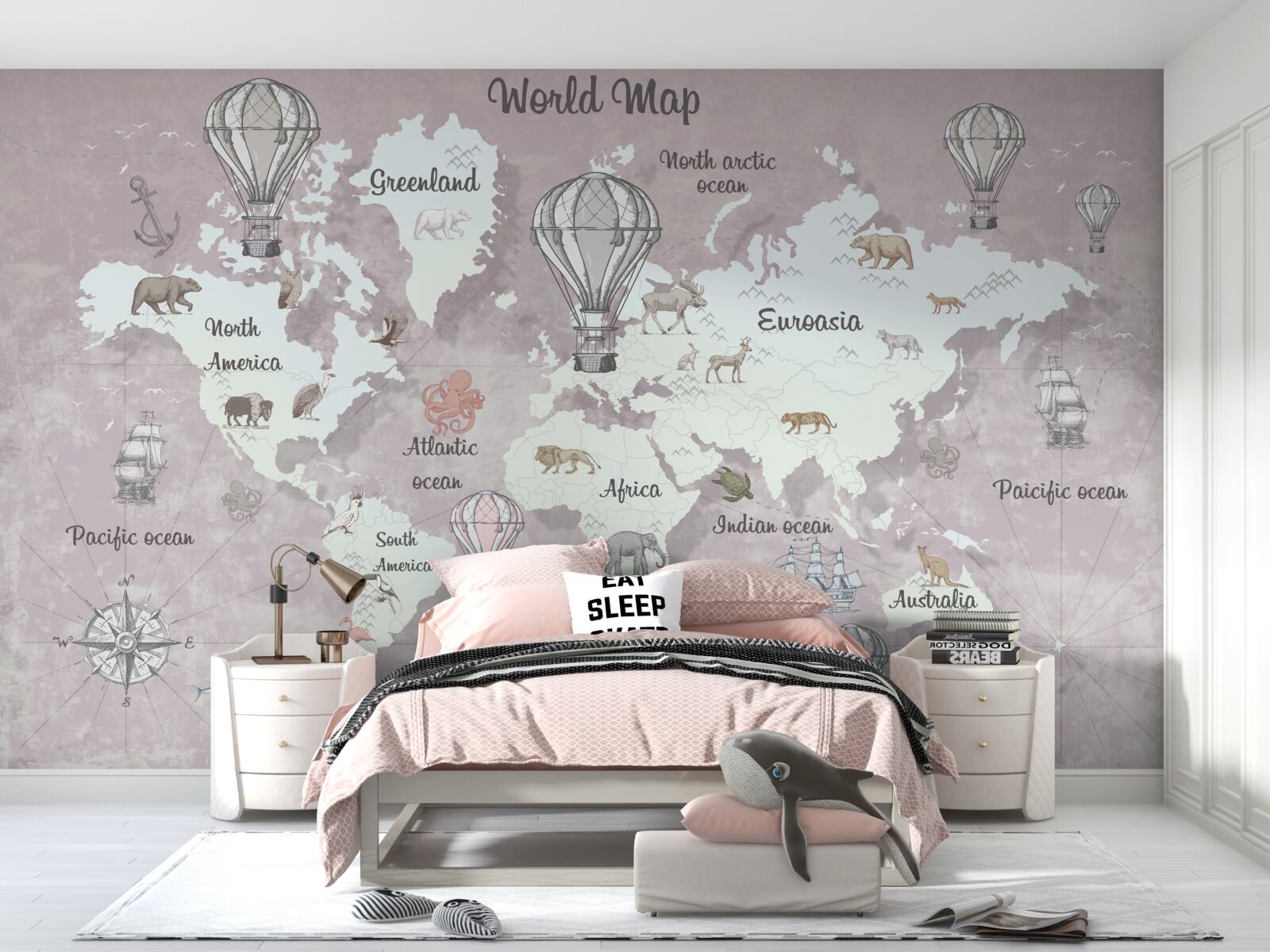 Papier peint carte du monde avec symboles