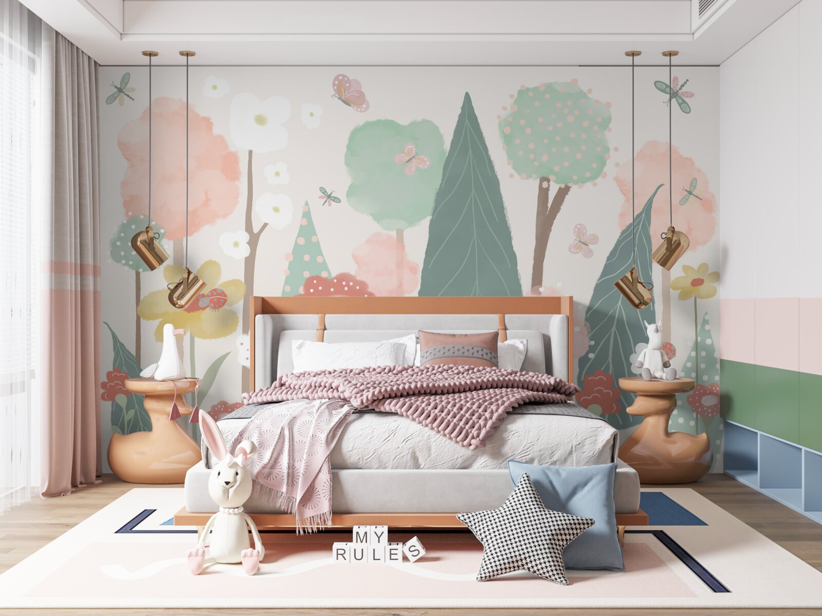 Papier peint une forêt remplie de fantasmes d'enfants en fleurs