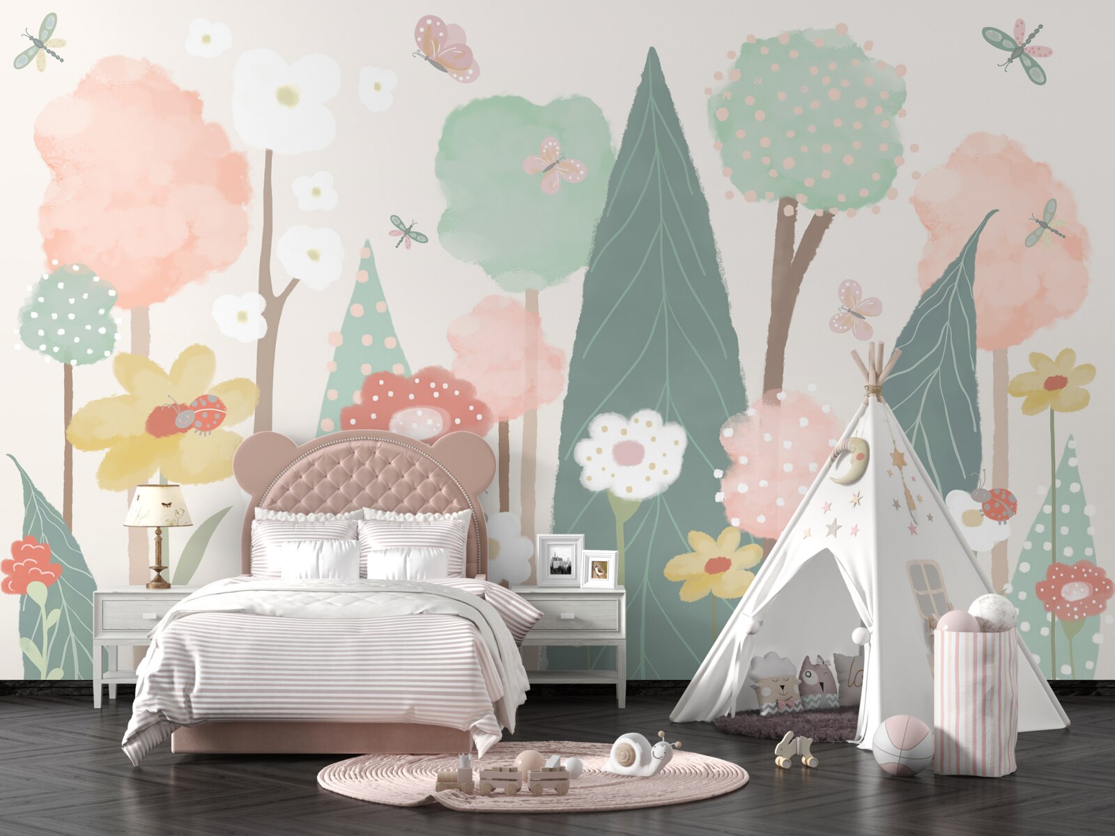 Papier peint une forêt remplie de fantasmes d'enfants en fleurs