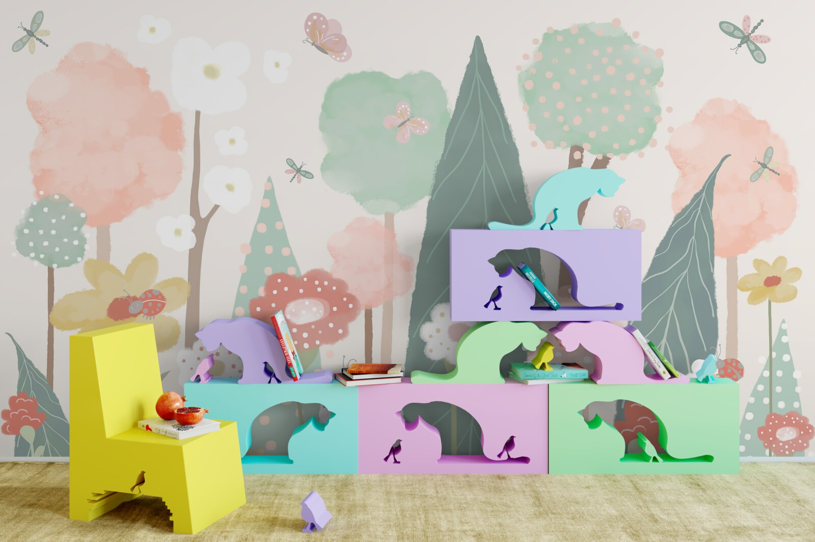 Papier peint une forêt remplie de fantasmes d'enfants en fleurs