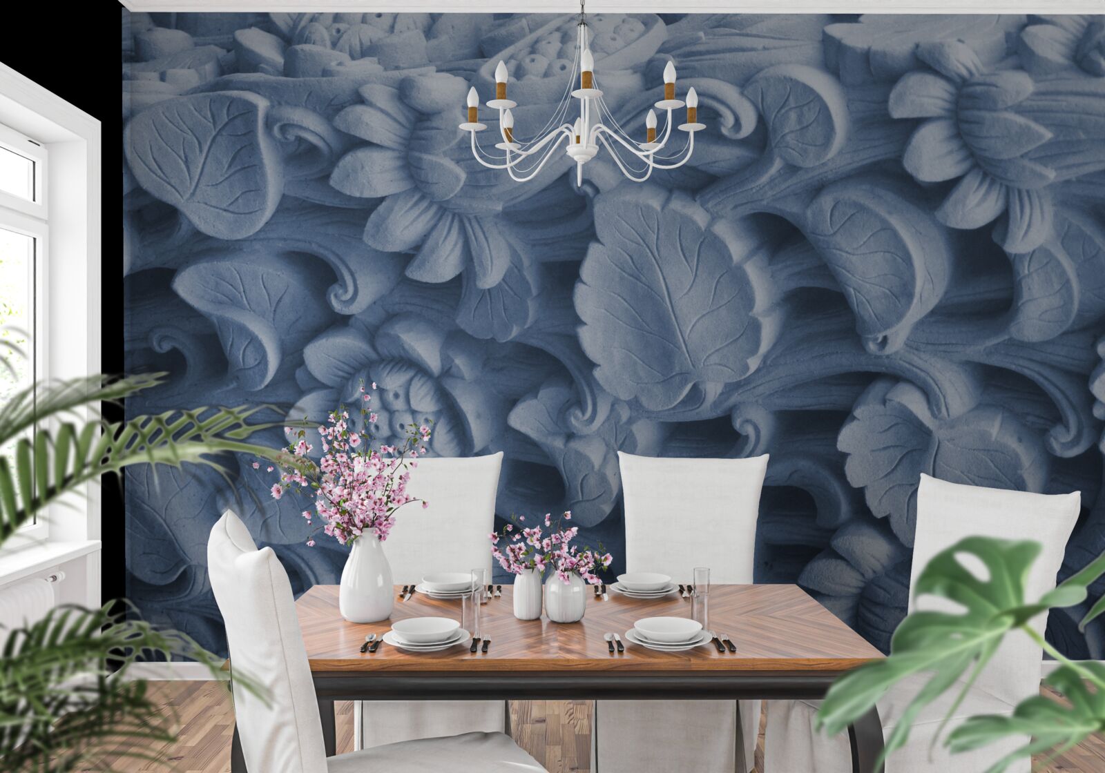 Papier peint texture de feuille sur plâtre