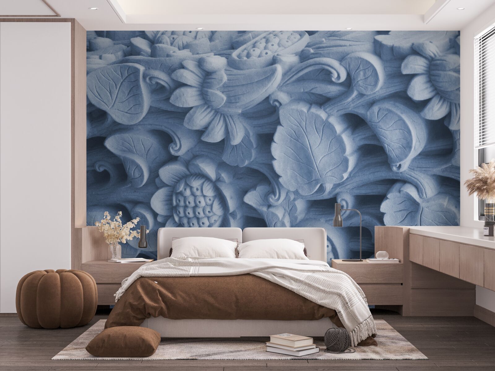 Papier peint texture de feuille sur plâtre