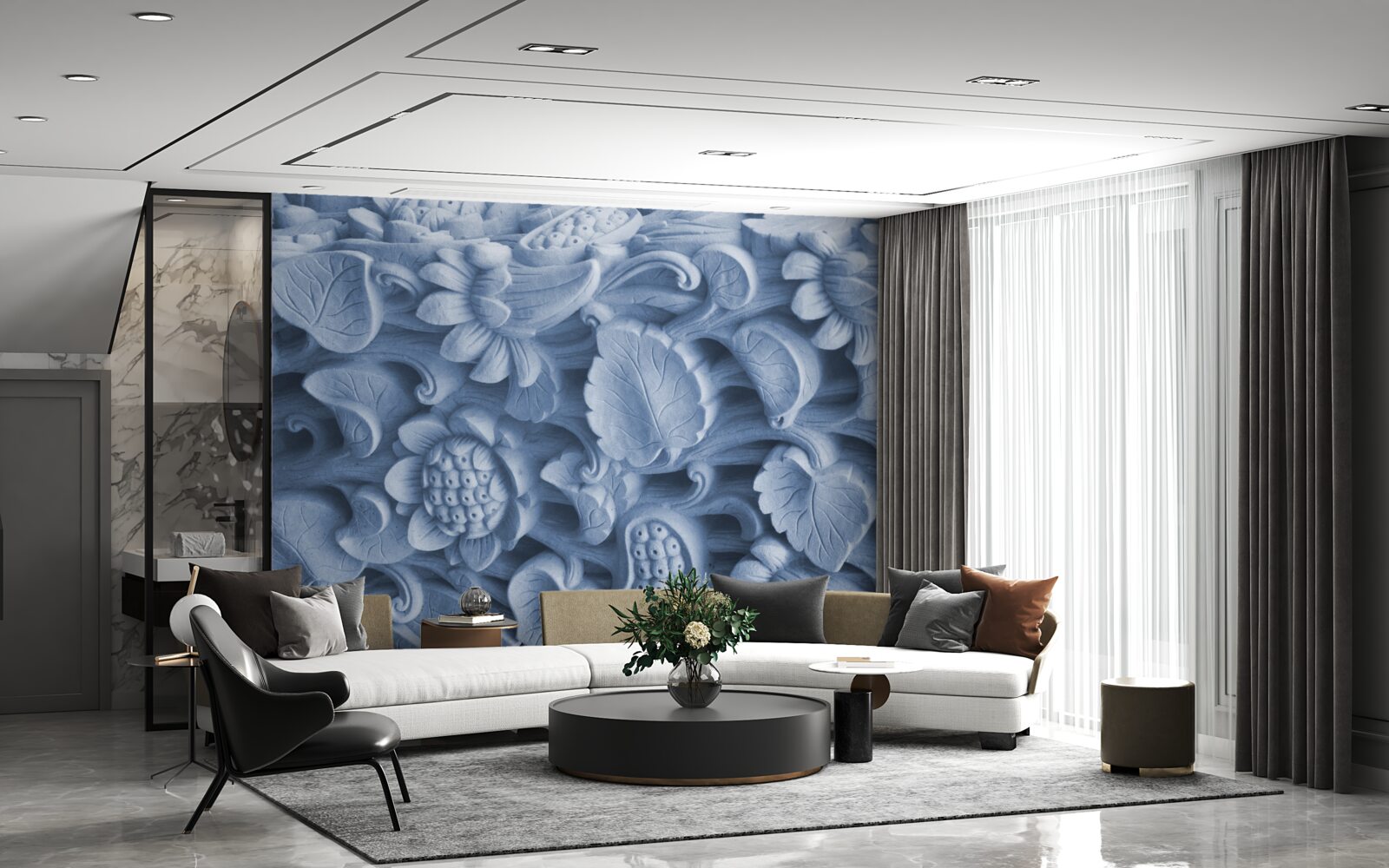 Papier peint texture de feuille sur plâtre