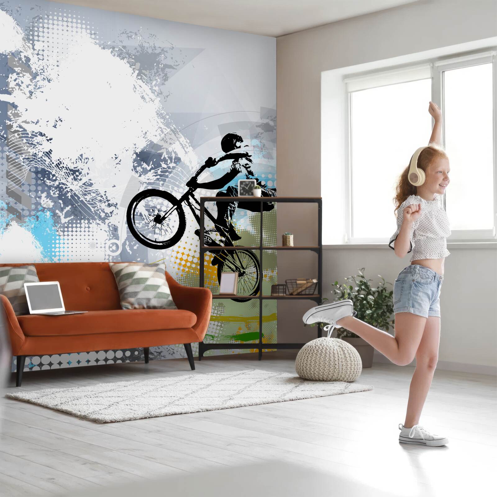 Papier peint graffiti de motocycliste