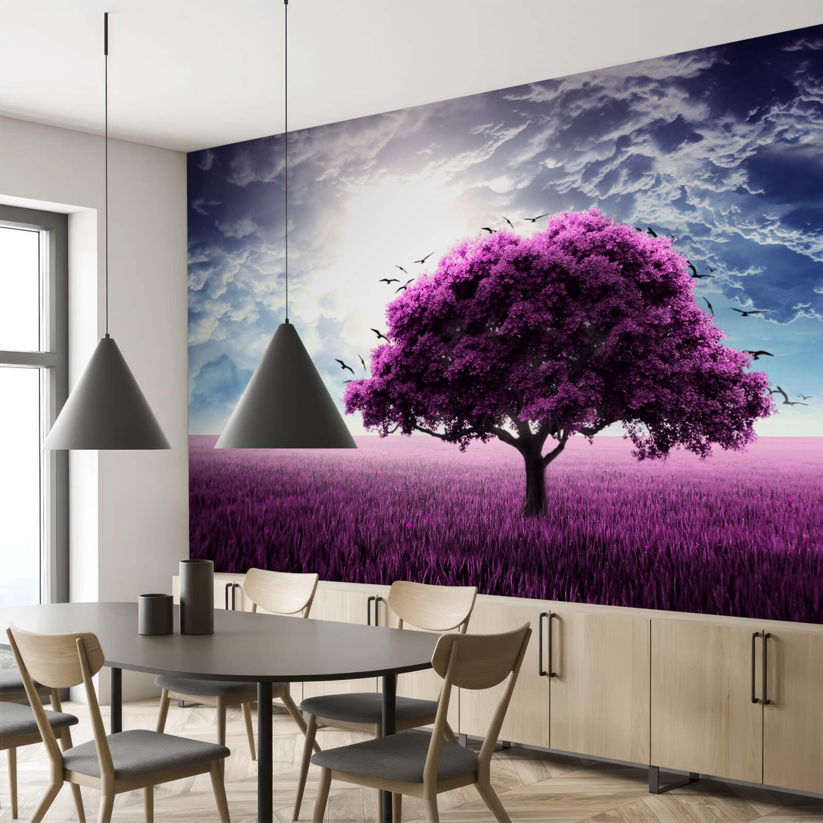 Papier peint lilas en fleurs