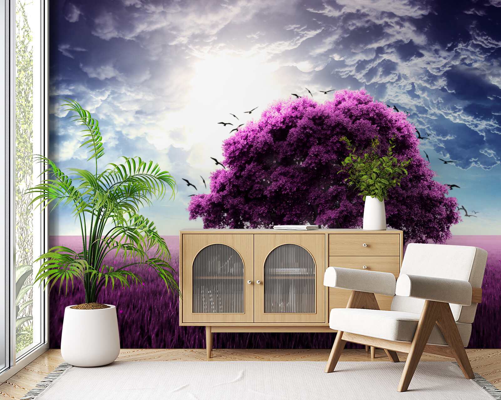 Papier peint lilas en fleurs