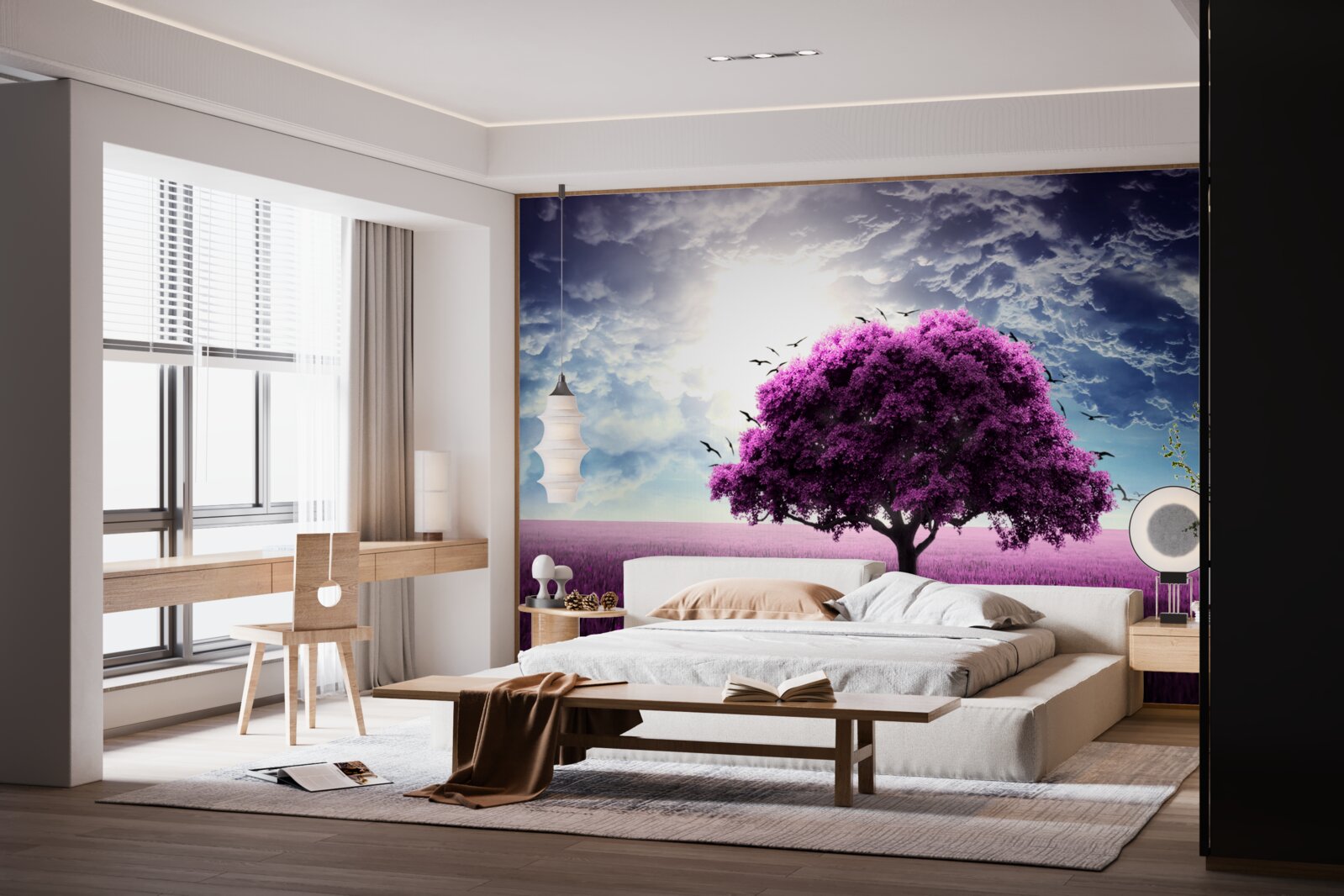 Papier peint lilas en fleurs