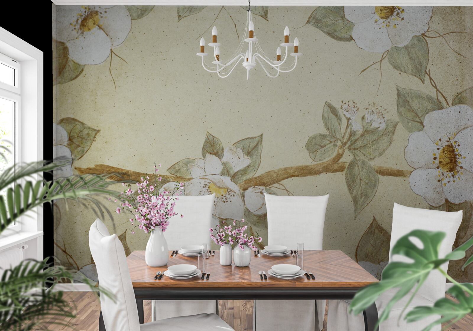 Papier peint les fleurs s'épanouissent sur les branches