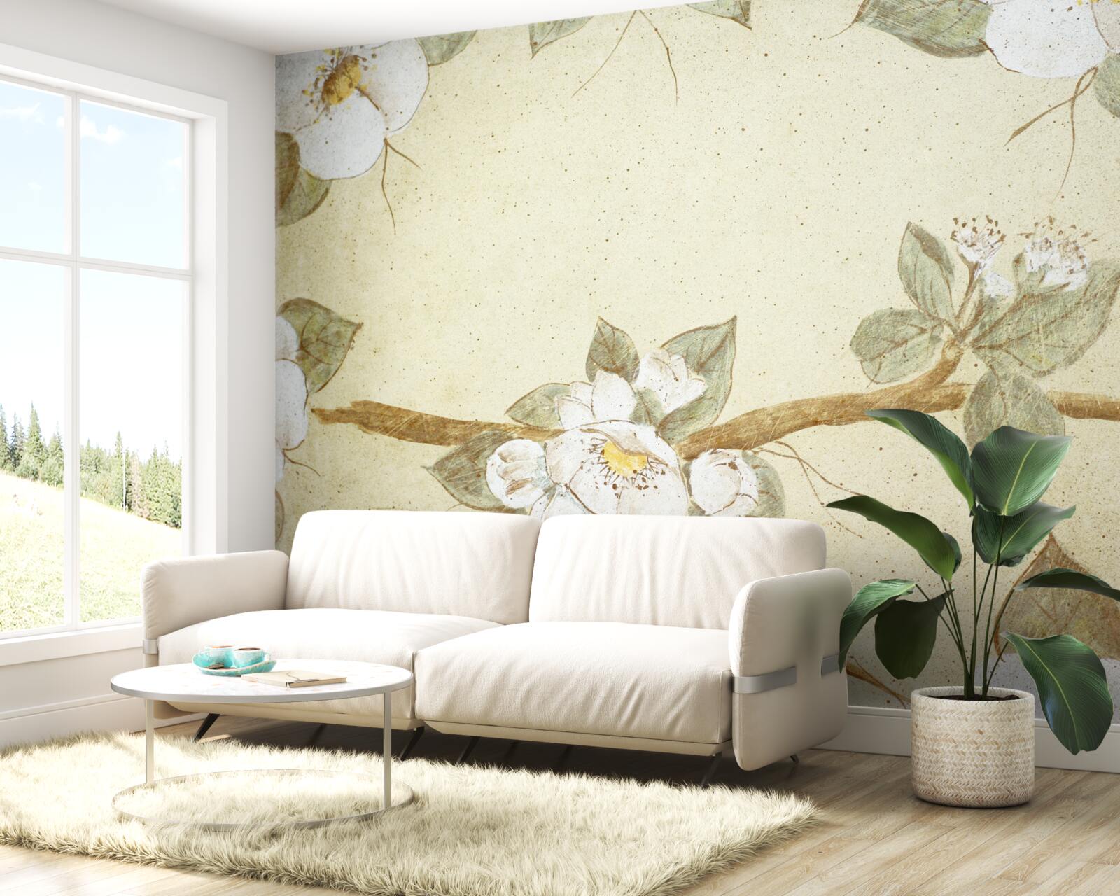 Papier peint les fleurs s'épanouissent sur les branches