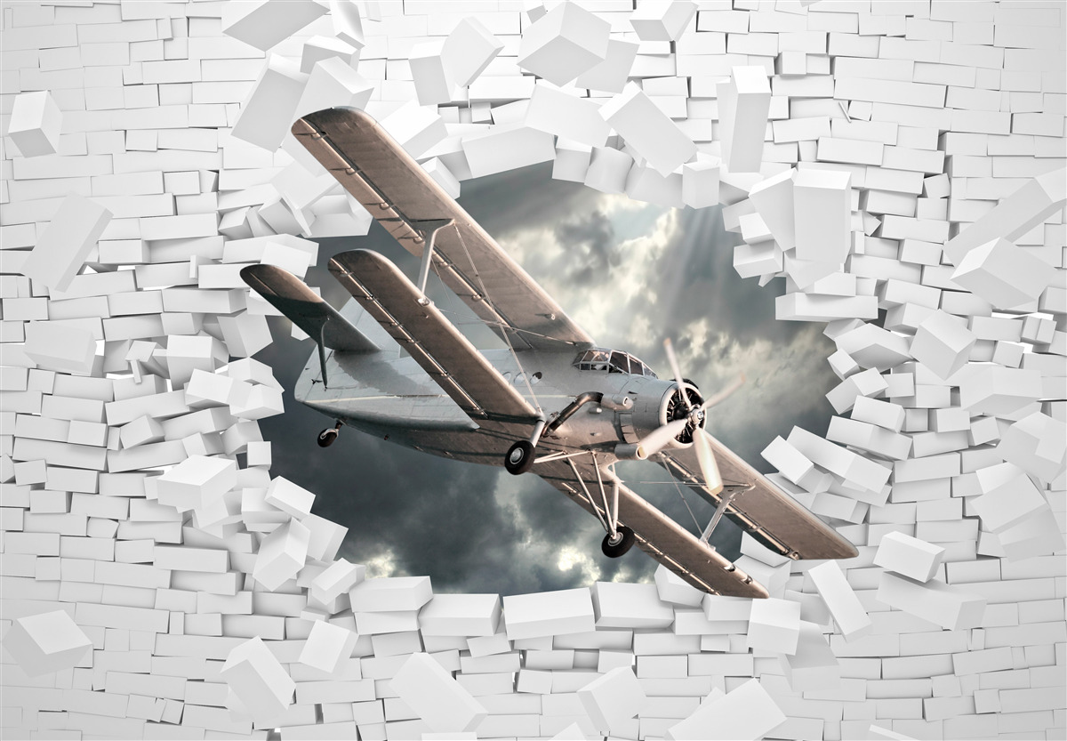 Papier peint un avion perce un mur