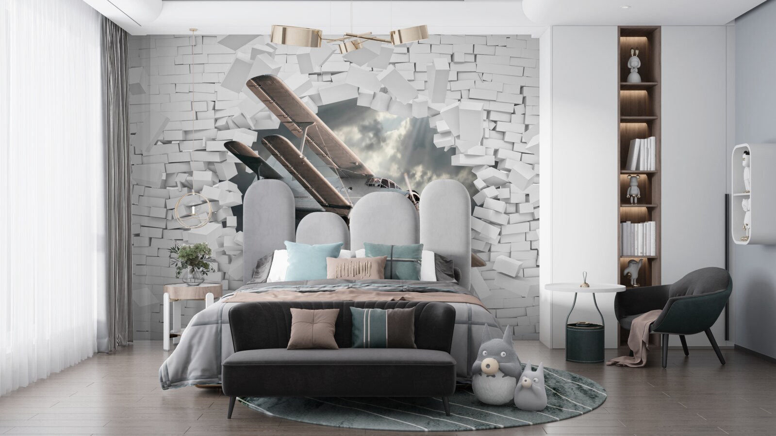 Papier peint un avion perce un mur