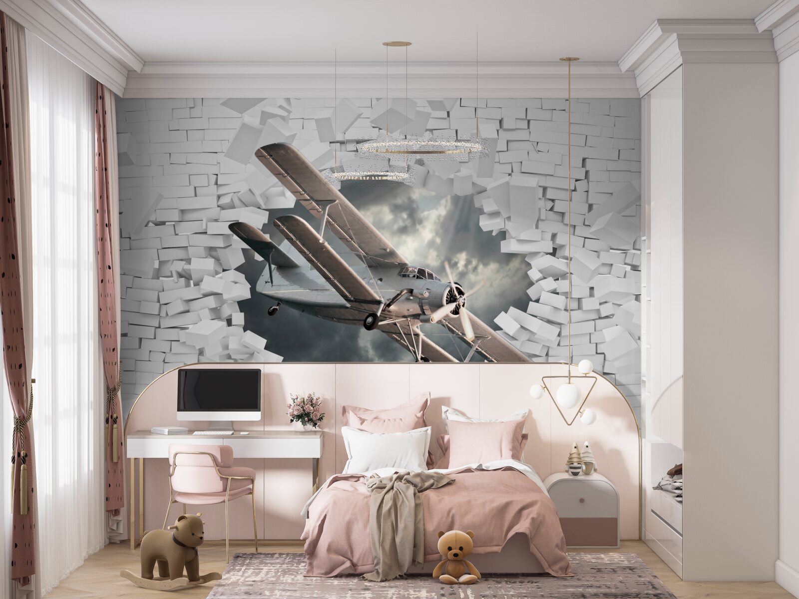 Papier peint un avion perce un mur