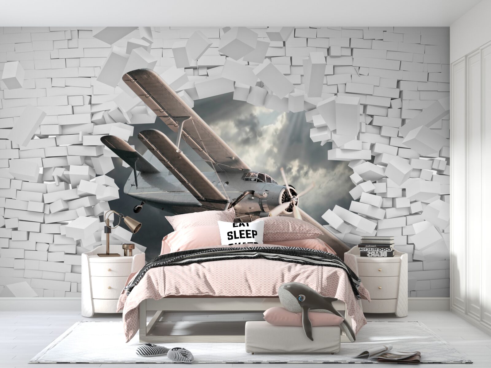 Papier peint un avion perce un mur