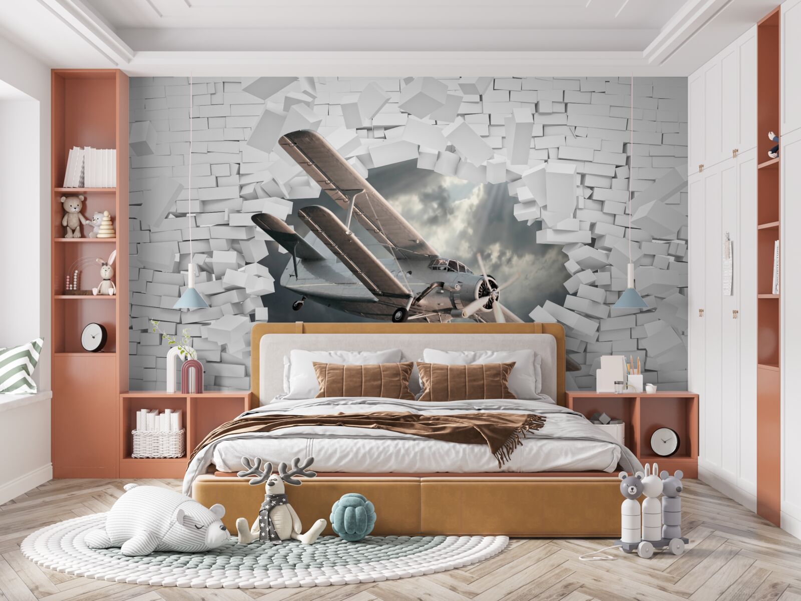 Papier peint un avion perce un mur