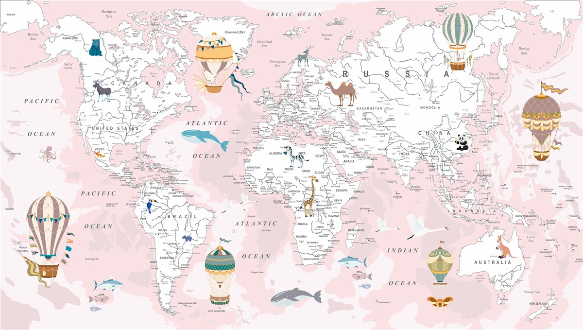 Papier peint carte du monde en rose
