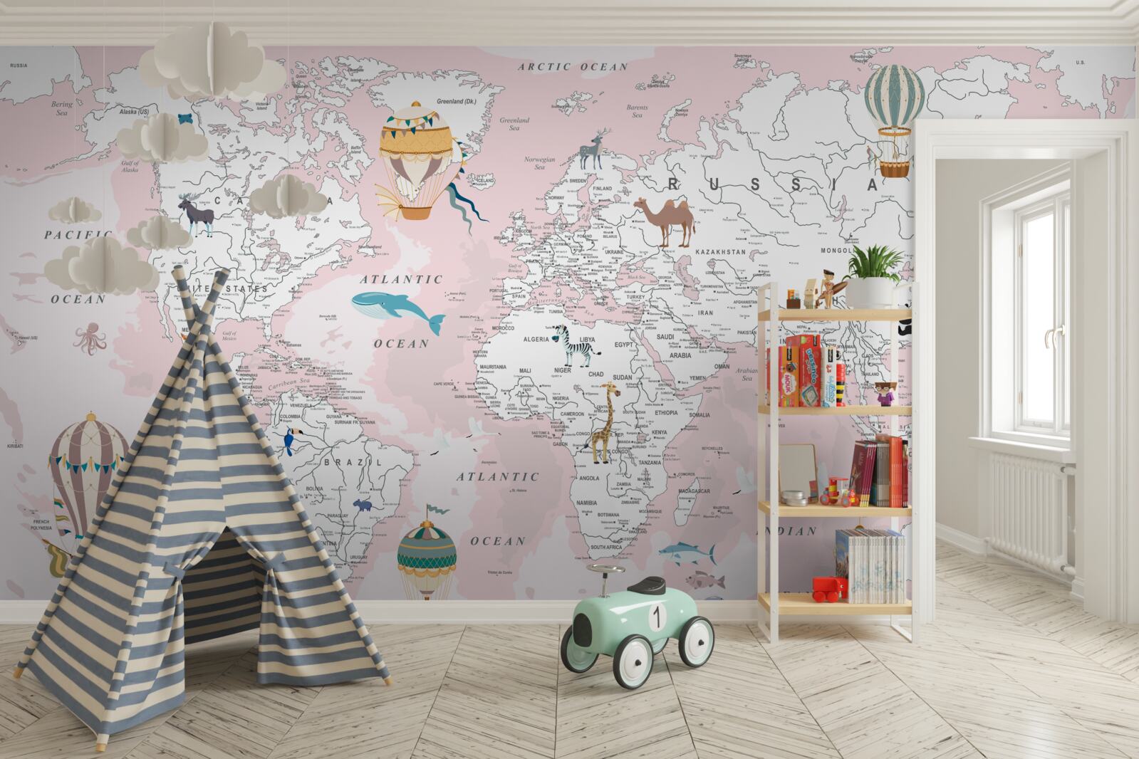 Papier peint carte du monde en rose