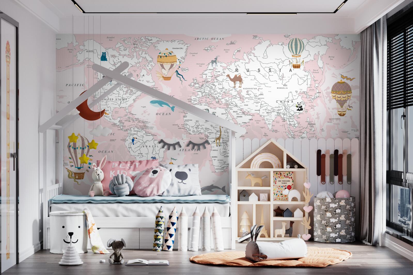 Papier peint carte du monde en rose