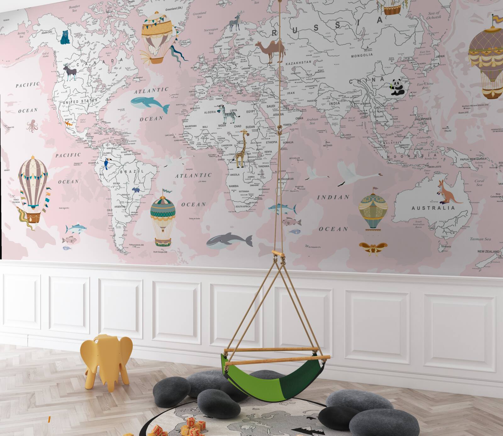 Papier peint carte du monde en rose