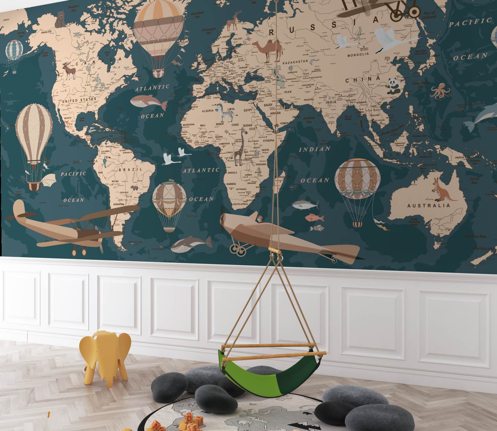 Papier peint carte du monde montrant les transports et la population