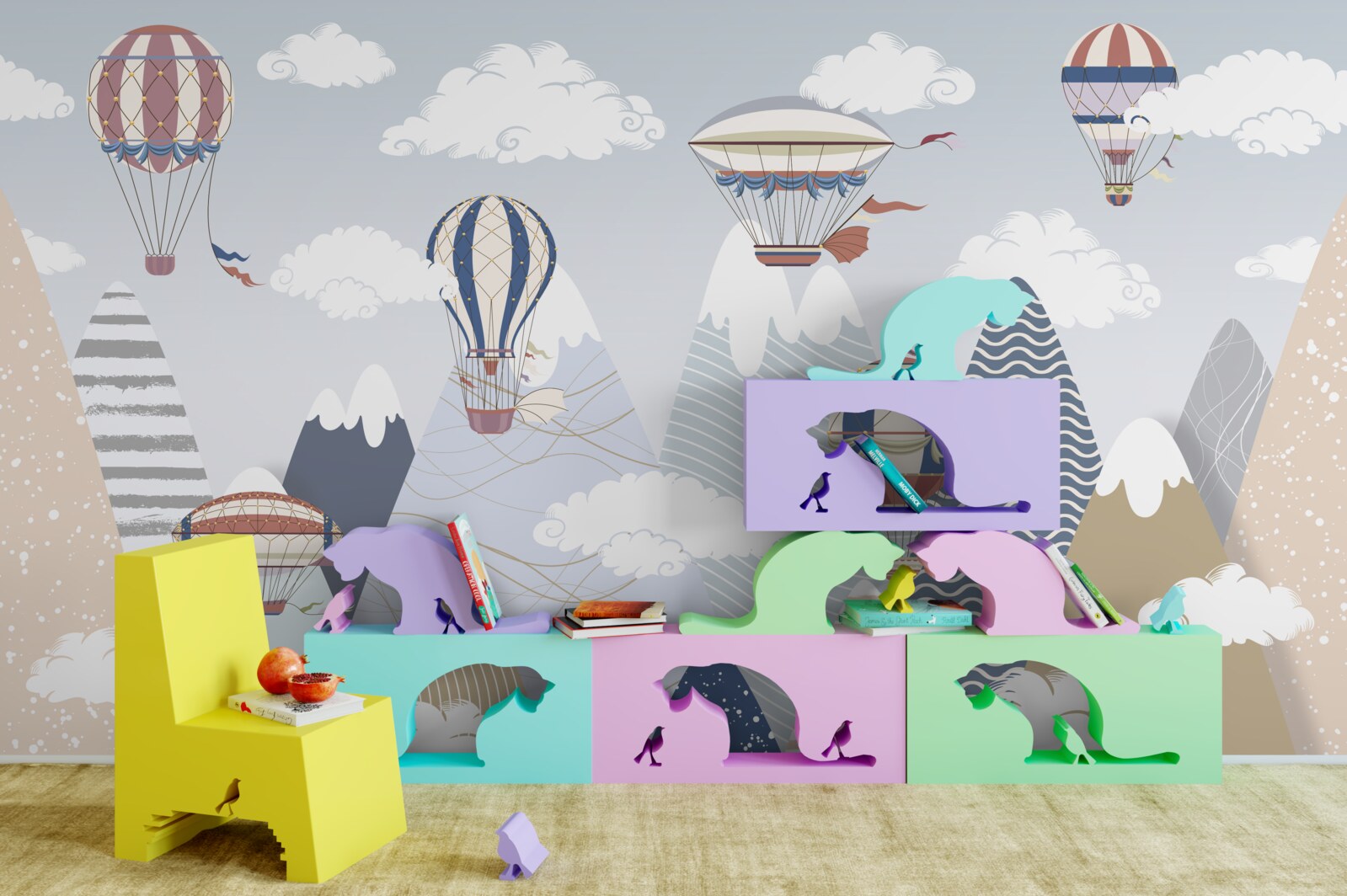 Papier peint vol en montgolfière