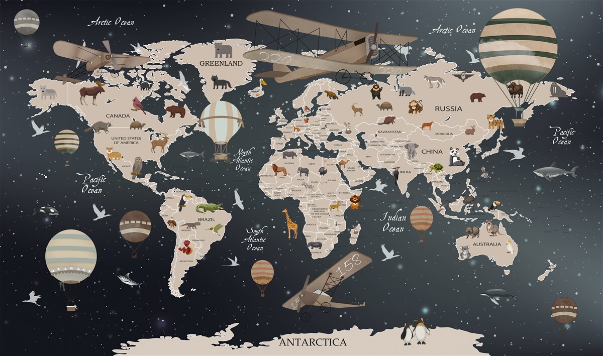 Papier peint carte du monde sur fond sombre