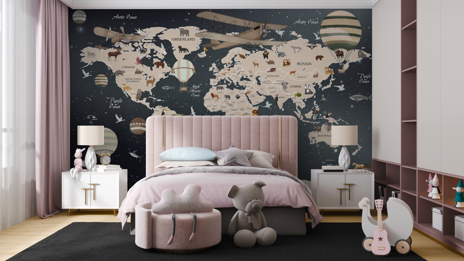 Papier peint carte du monde sur fond sombre