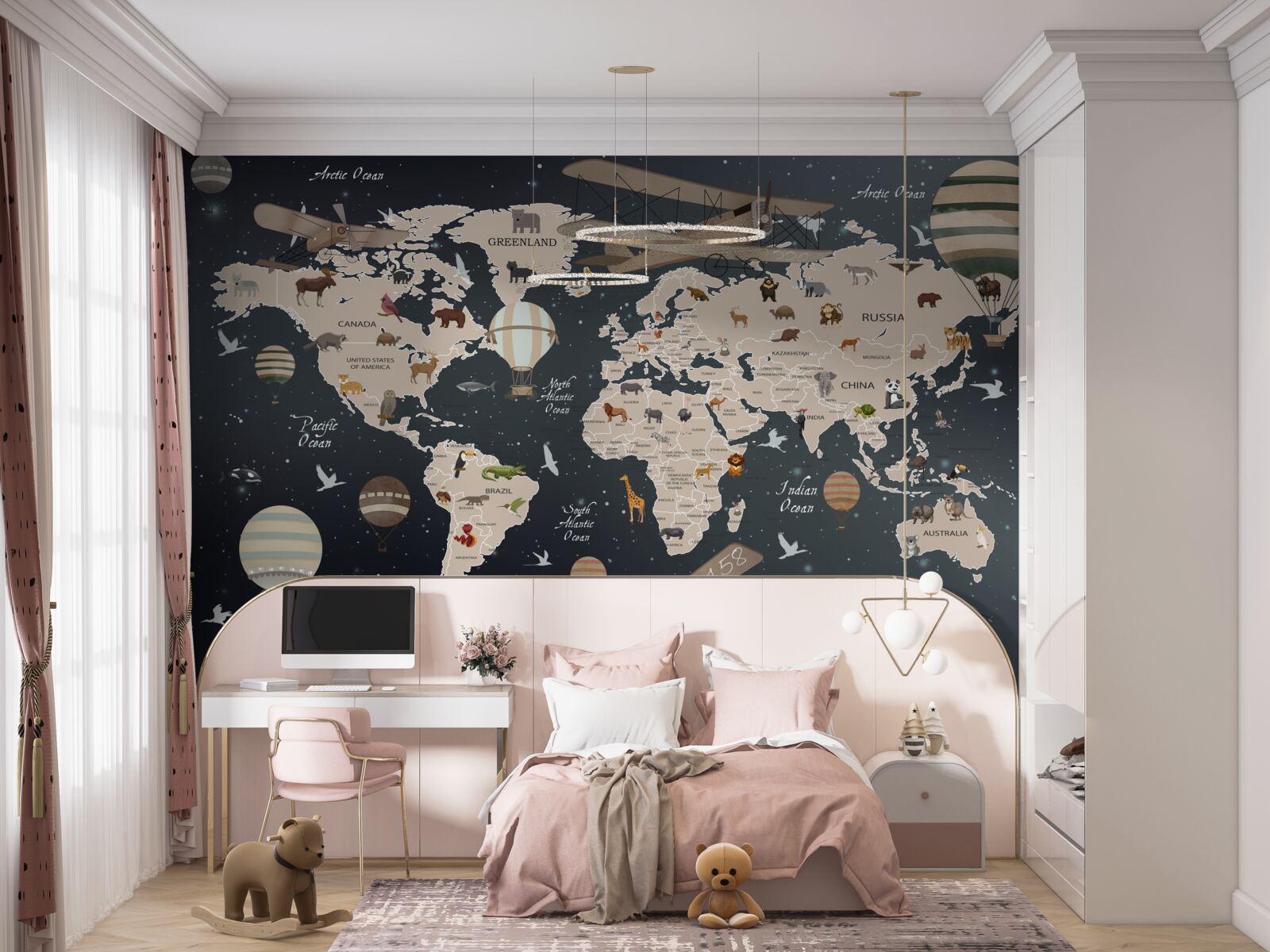 Papier peint carte du monde sur fond sombre