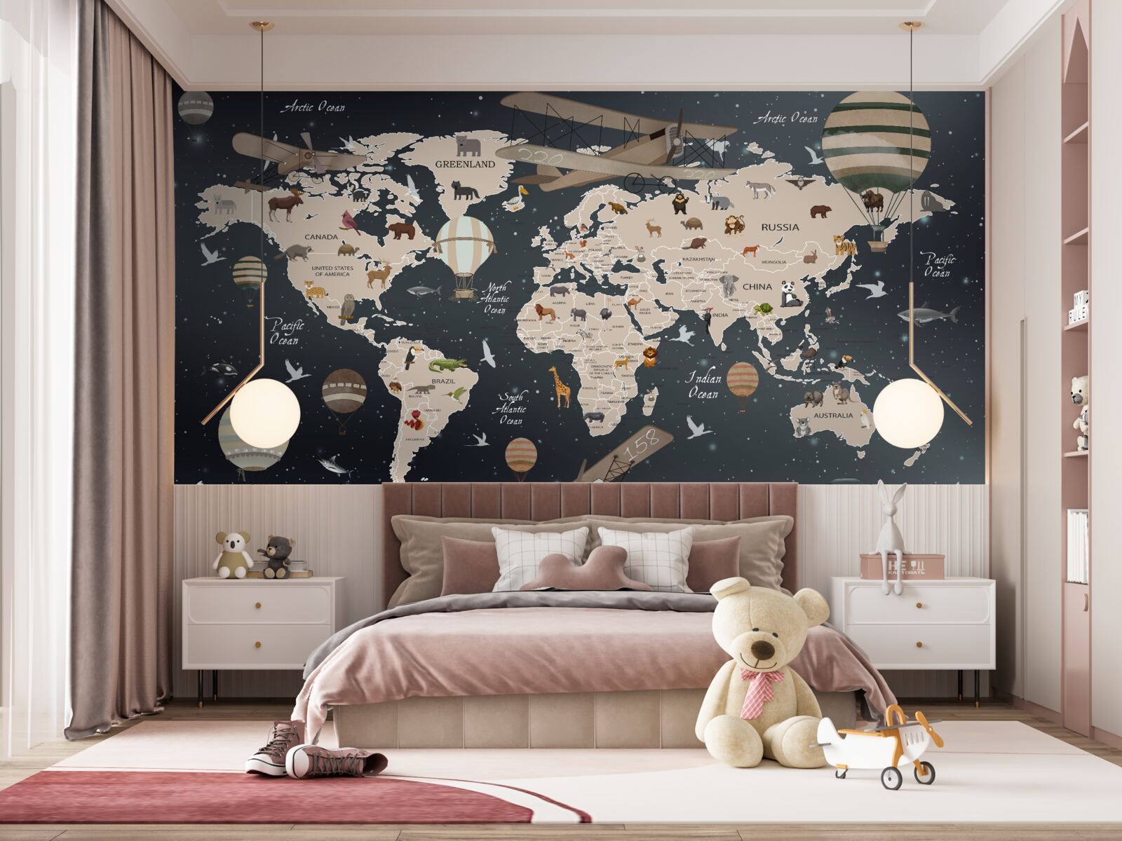 Papier peint carte du monde sur fond sombre