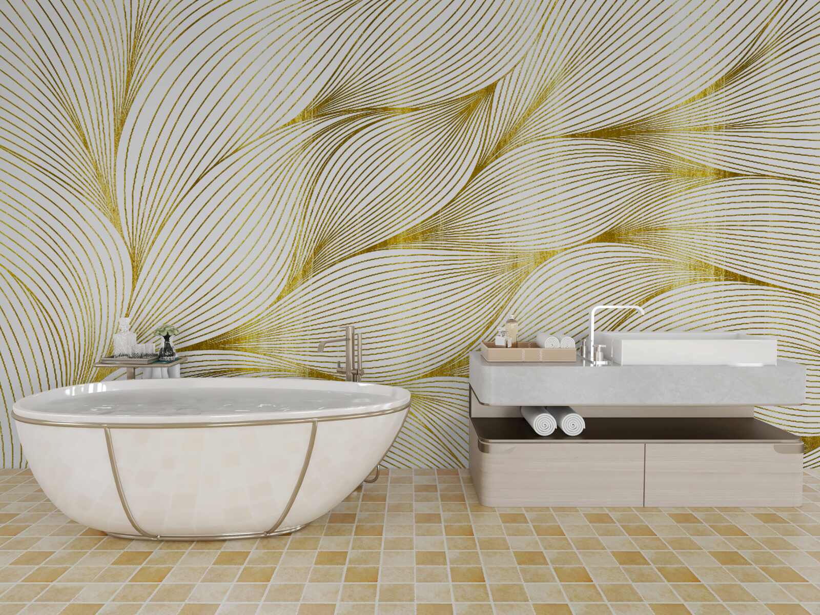 Papier peint les feuilles ont une teinte dorée et chaude