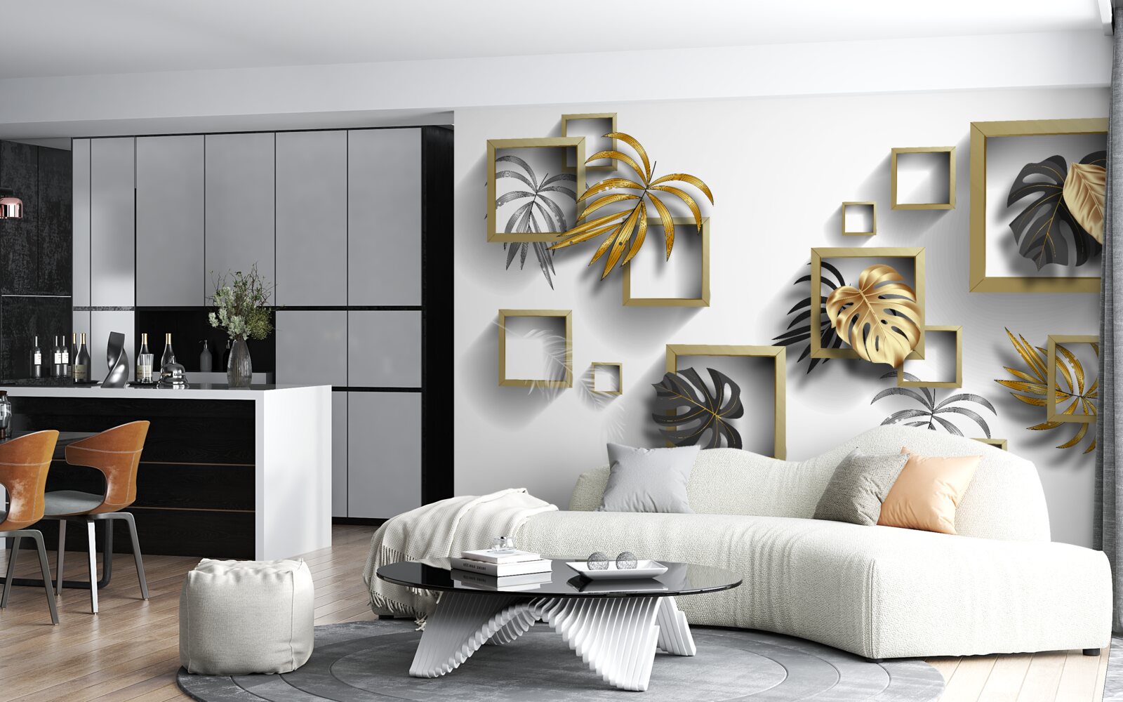 Papier peint feuilles tropicales encadrées