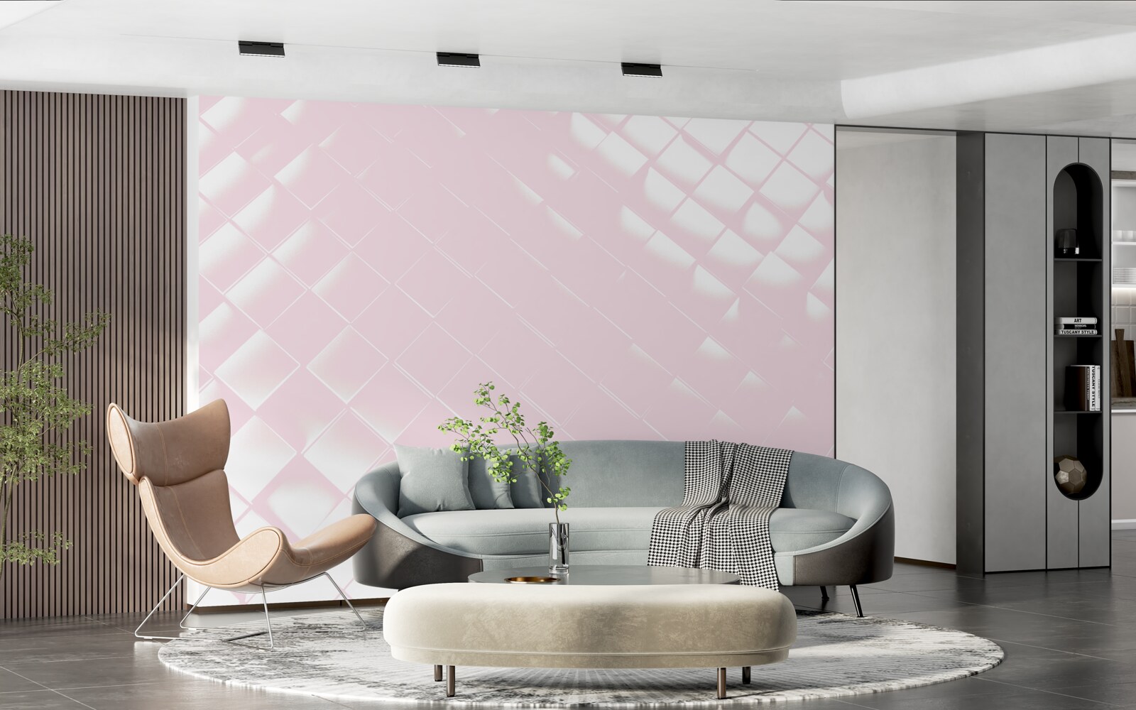 Papier peint Géométrie dans les tons de blanc et de rose